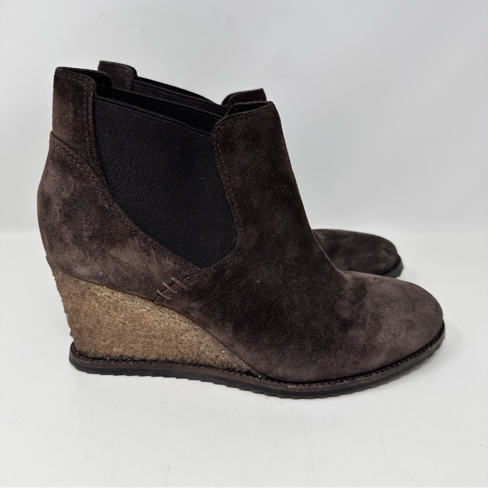 Trask Tatum Suede Leather Wedge Ankle Boots Brown Size 8.5
